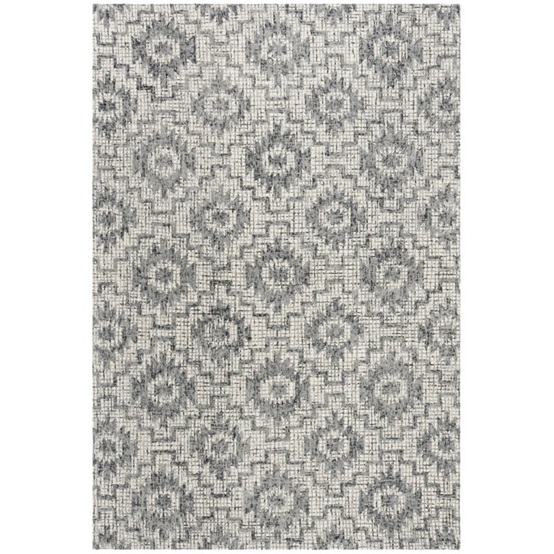 Safavieh Abstract 5' x 8' Hand Tufted Wool Rug in Ivory and Dark Gray