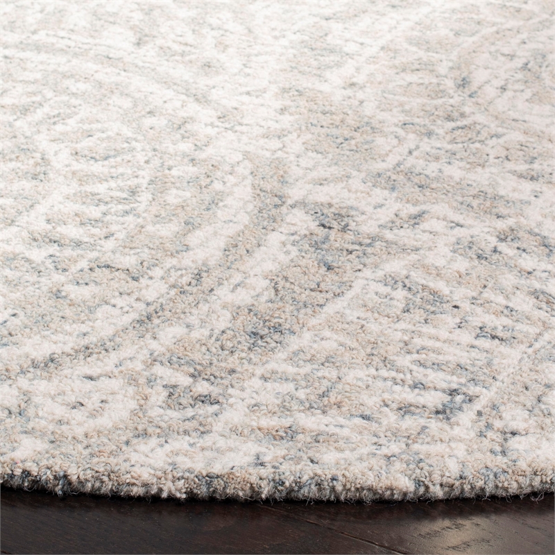 Safavieh Abstract 6' Round Hand Tufted Wool Rug in Ivory and Gray