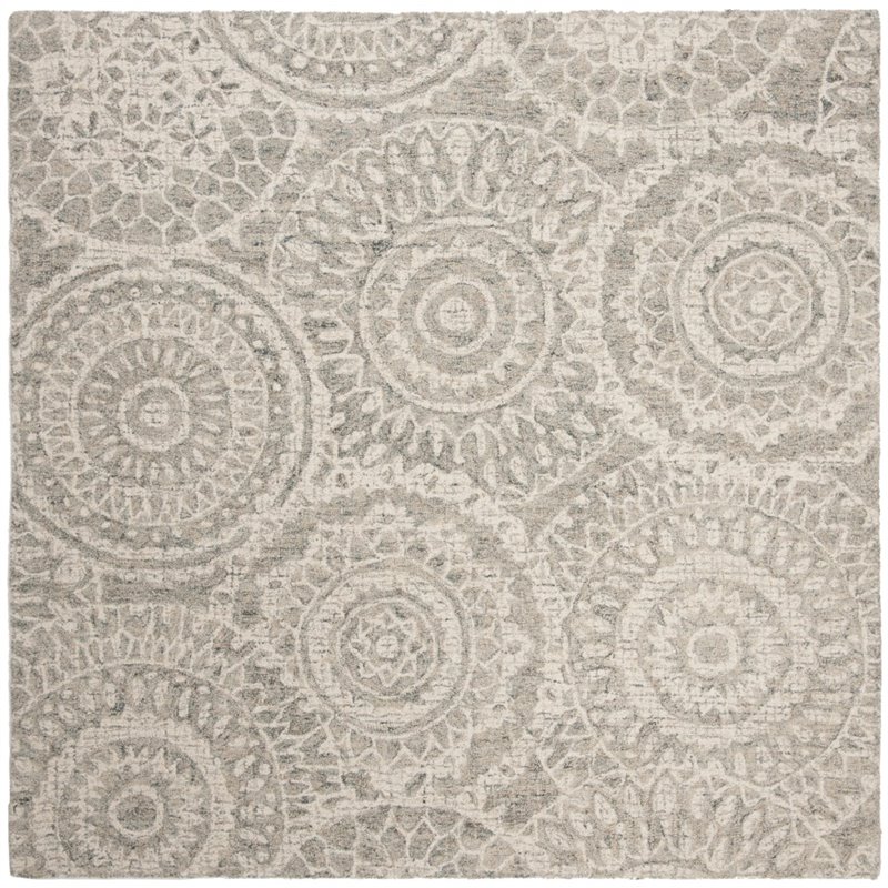 Safavieh Abstract 6' Square Hand Tufted Wool Rug in Ivory and Gray