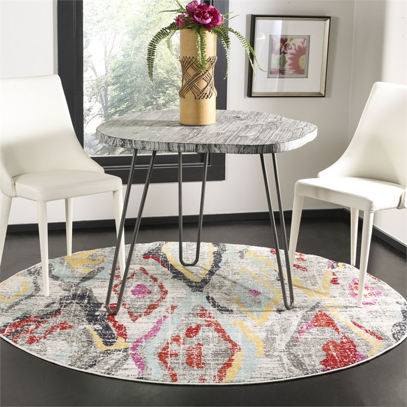 Safavieh Adirondack 6' Round Rug in Light Gray and Red
