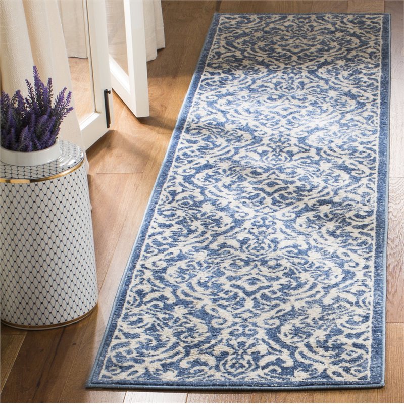 Safavieh Brentwood 2' x 8' Runner Rug in Navy and Cream