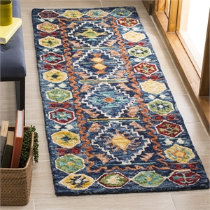Safavieh Aspen 2'3&quot x 9' Hand Tufted Wool Runner Rug in Navy and Gold