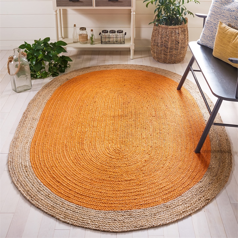Safavieh Natural Fiber 7' Round Hand Woven Jute Rug in Orange