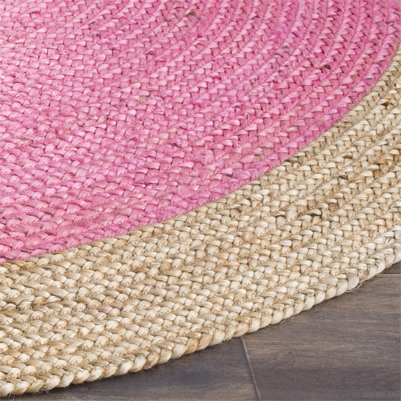 Safavieh Natural Fiber 7' Round Hand Woven Jute Rug in Pink