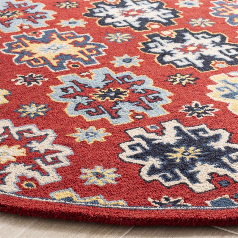 Safavieh Heritage 6' Round Hand Tufted Wool Rug in Red and Blue