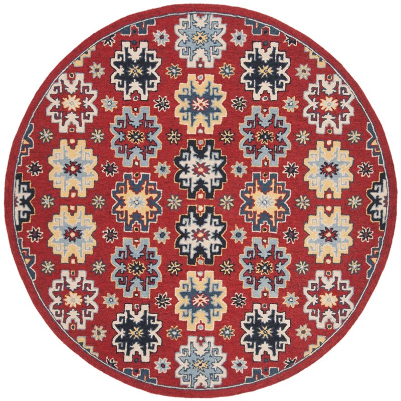 Safavieh Heritage 6' Round Hand Tufted Wool Rug in Red and Blue
