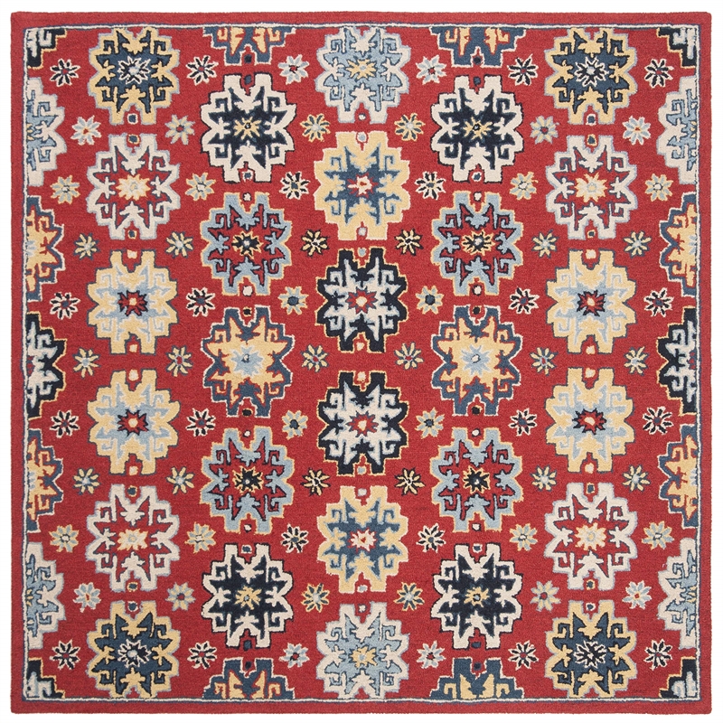 Safavieh Heritage 6' Square Hand Tufted Wool Rug in Red and Blue