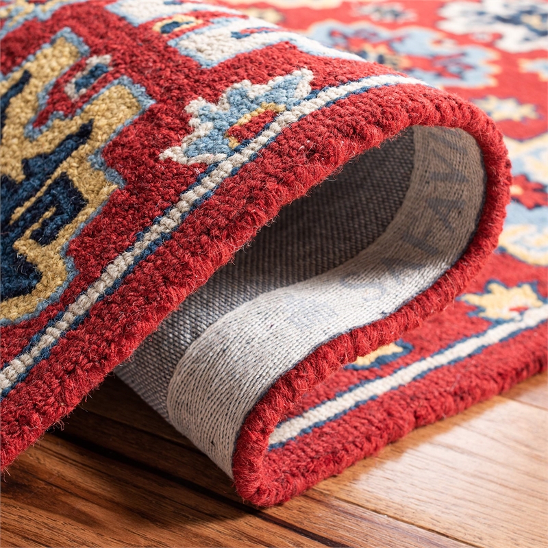 Safavieh Heritage 6' Square Hand Tufted Wool Rug in Red and Blue