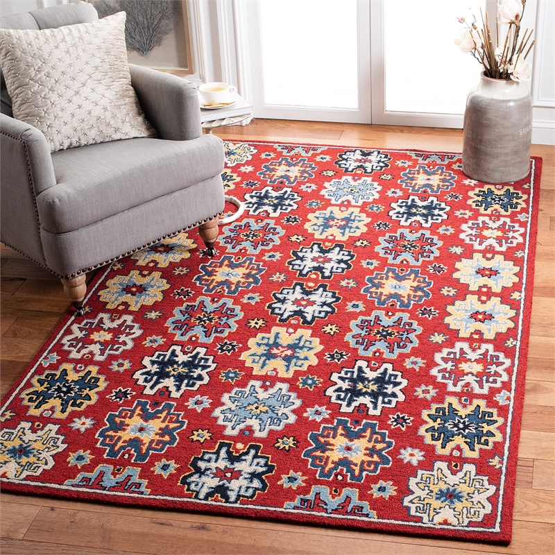 Safavieh Heritage 5' x 8' Hand Tufted Wool Rug in Red and Blue