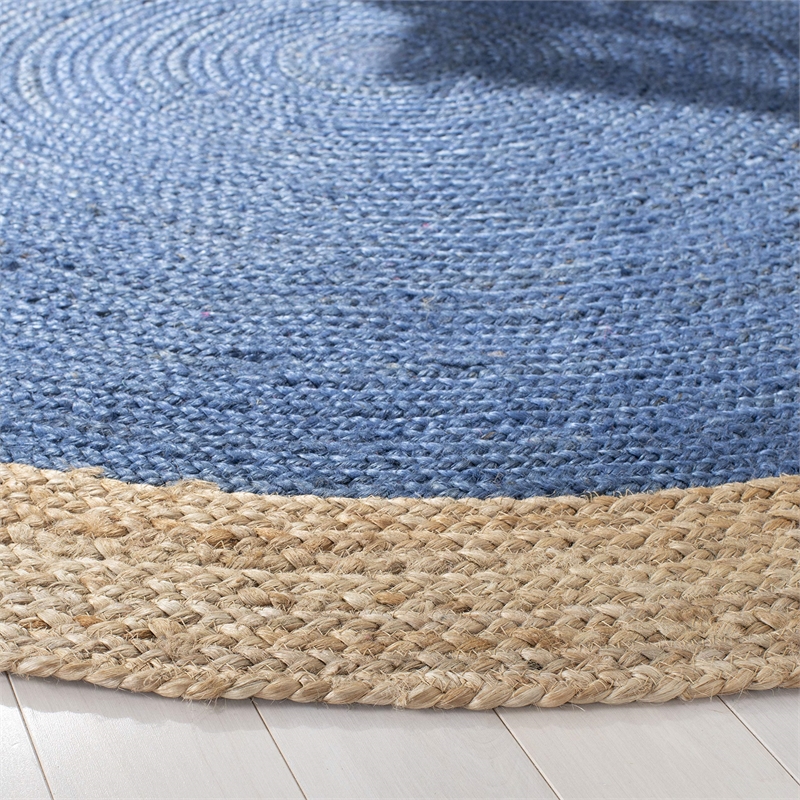 Safavieh Natural Fiber 10' Round Hand Woven Jute Rug in Royal Blue