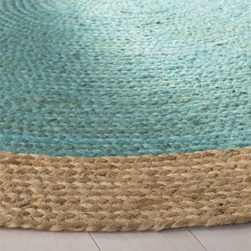 Safavieh Natural Fiber 7' Round Hand Woven Jute Rug in Teal