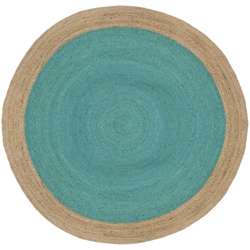 Safavieh Natural Fiber 9' Round Hand Woven Jute Rug in Teal