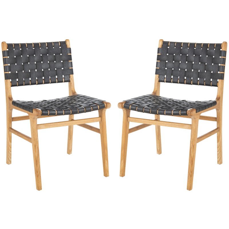 Safavieh Taika Leather Dining Side Chair in Black (Set of 2)