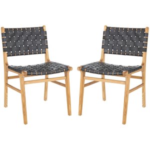 Safavieh Taika Leather Dining Side Chair in Black (Set of 2)