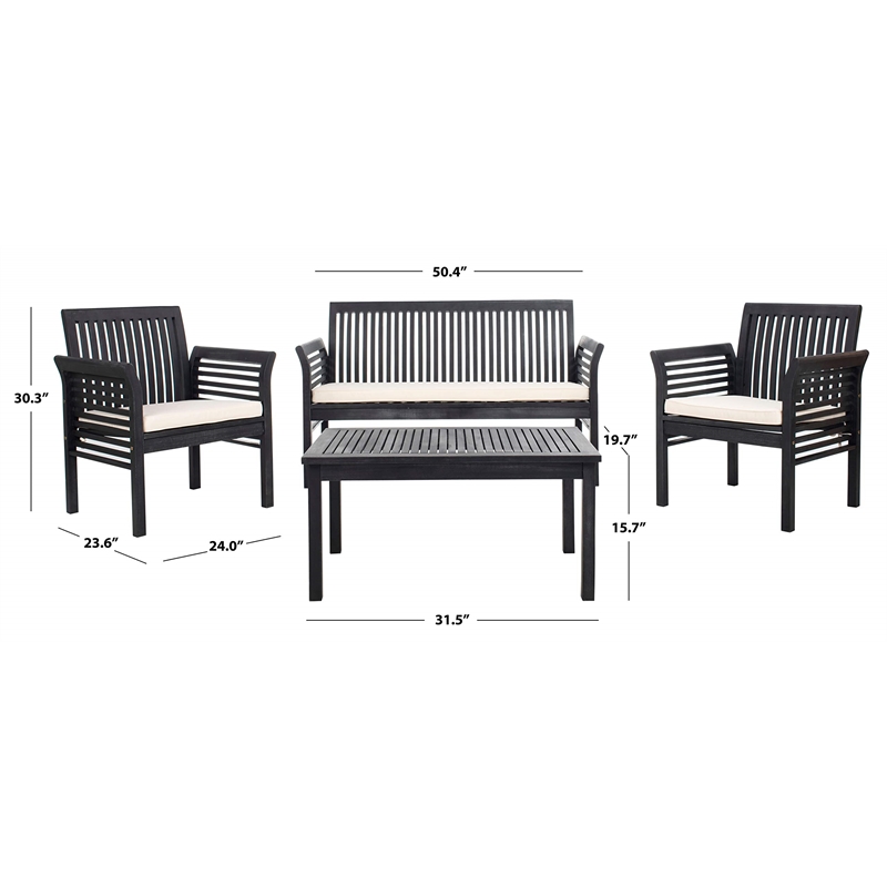 Safavieh Carson 4 Piece Patio Sofa Set in Black and White