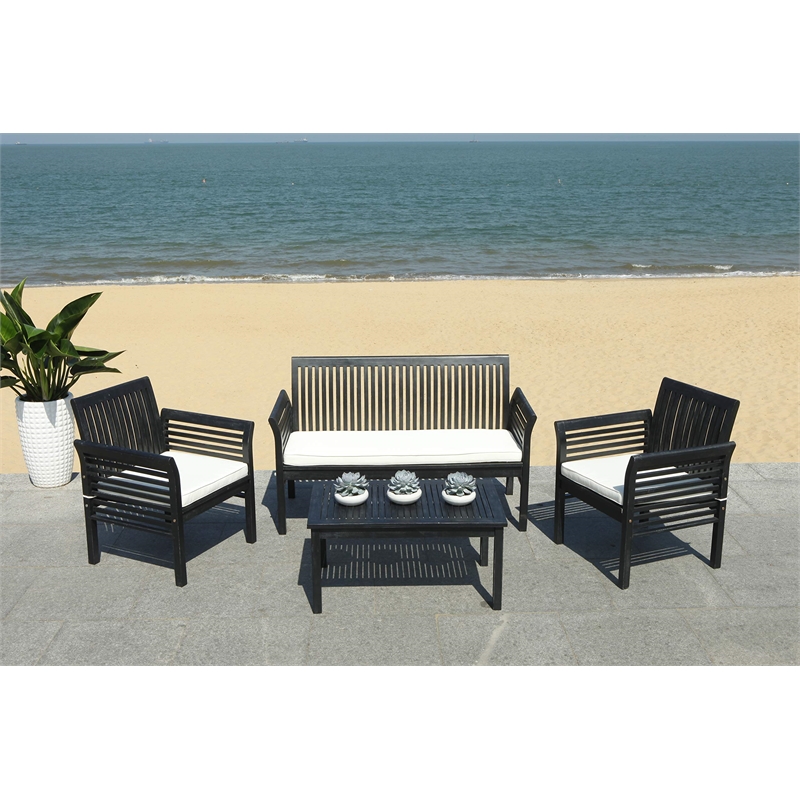 Safavieh Carson 4 Piece Patio Sofa Set in Black and White