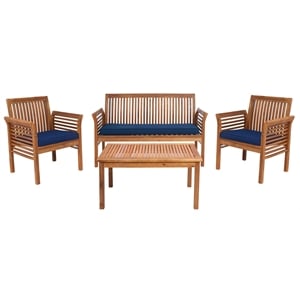 Safavieh Carson 4 Piece Patio Sofa Set in Teak Brown and Navy