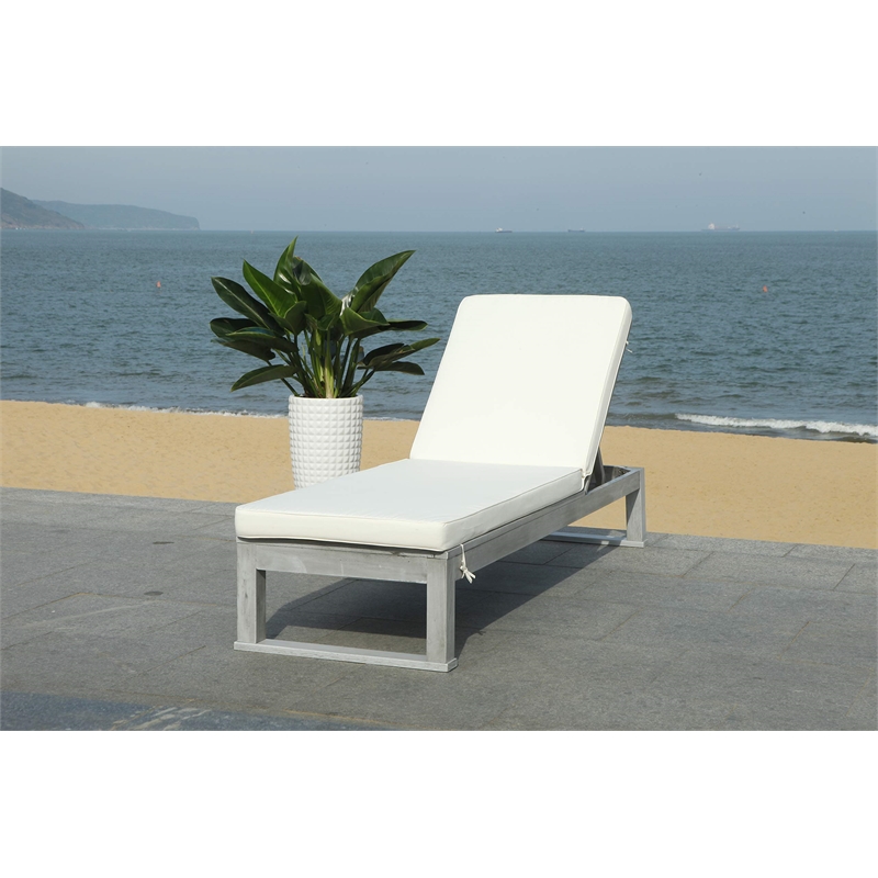 Safavieh Solano Patio Chaise Lounge in Gray and White