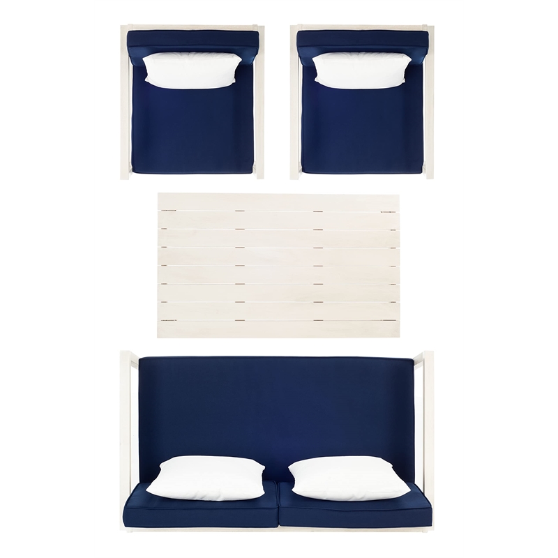 Safavieh Montez 4 Piece Patio Sofa Set in White and Navy