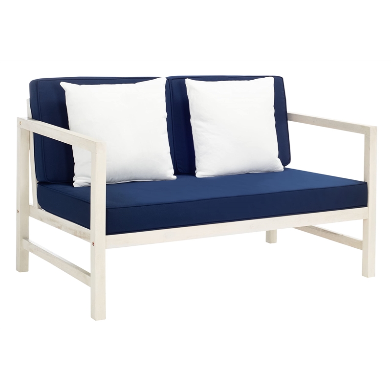 Safavieh Montez 4 Piece Patio Sofa Set in White and Navy