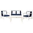 Safavieh Montez 4 Piece Patio Sofa Set in White and Navy