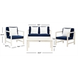 Safavieh Montez 4 Piece Patio Sofa Set in White and Navy