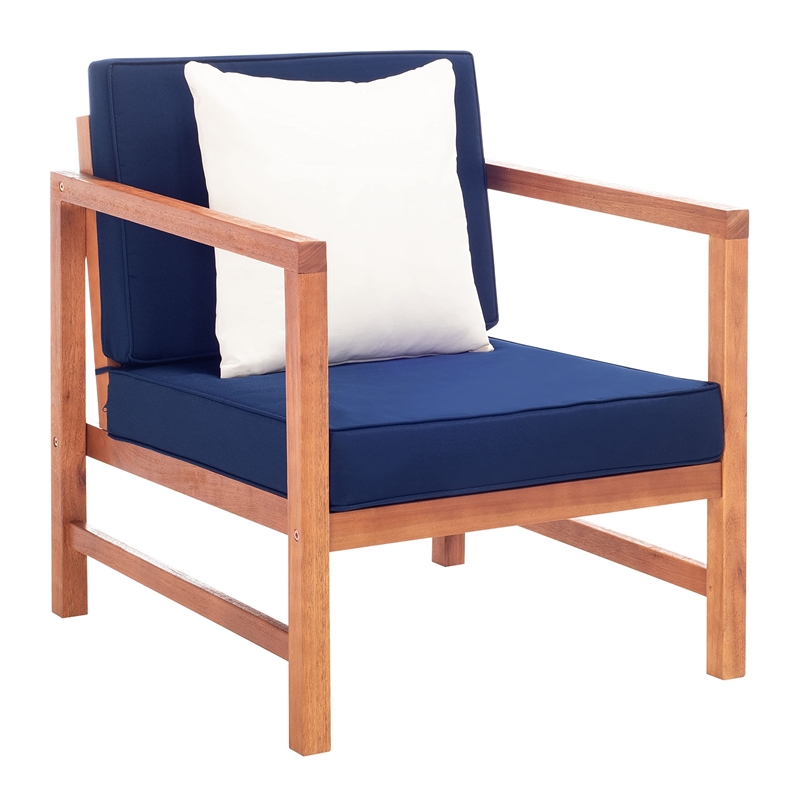 Safavieh Montez 4 Piece Patio Sofa Set in Teak Brown and Navy
