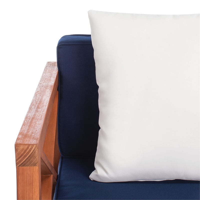 Safavieh Nunzio 4 Piece Patio Sofa Set in Teak Brown and Navy