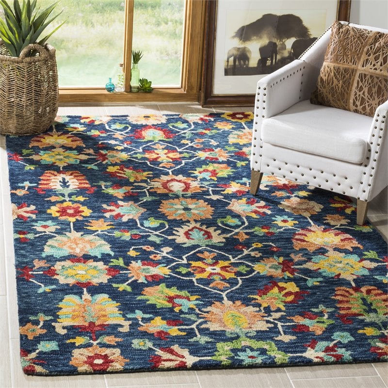 Safavieh Aspen 2' x 3' Hand Tufted Wool Rug in Navy and Red