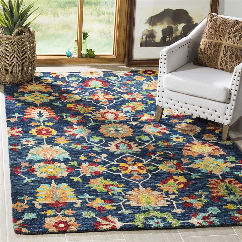 Safavieh Aspen 3' x 5' Hand Tufted Wool Rug in Navy and Red