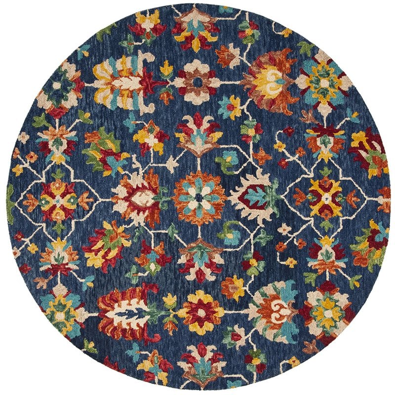 Safavieh Aspen 7' Round Hand Tufted Wool Rug in Navy and Red