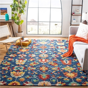 Safavieh Aspen 7' Square Hand Tufted Wool Rug in Navy and Red