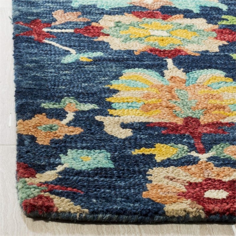Safavieh Aspen 7' Square Hand Tufted Wool Rug in Navy and Red