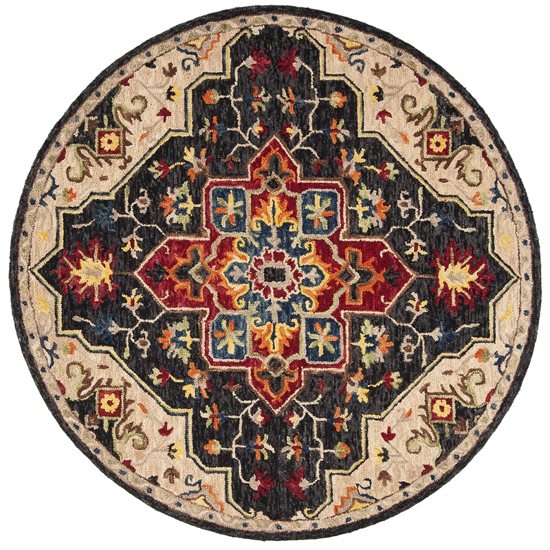 Safavieh Aspen 7' Round Hand Tufted Wool Rug in Charcoal and Cream