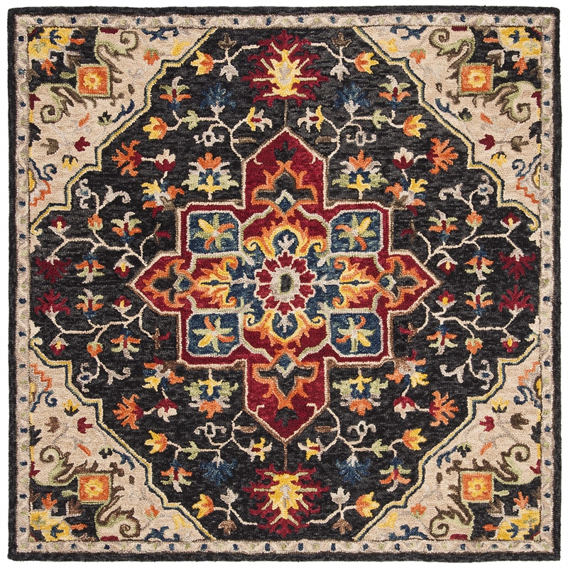 Safavieh Aspen 7' Square Hand Tufted Wool Rug in Charcoal and Cream