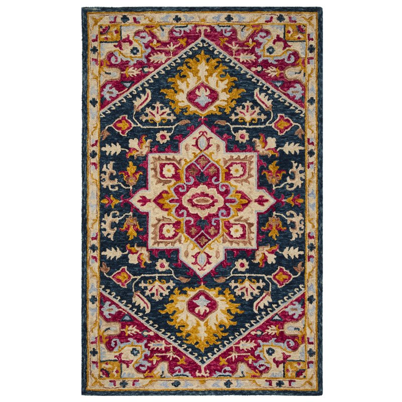 Safavieh Aspen 4' x 6' Hand Tufted Wool Rug in Navy and Fuchsia