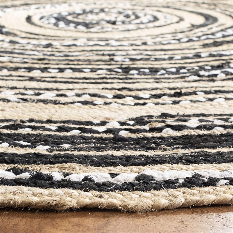 Safavieh Cape Cod 3' Round Hand Woven Jute Rug in Black and Ivory