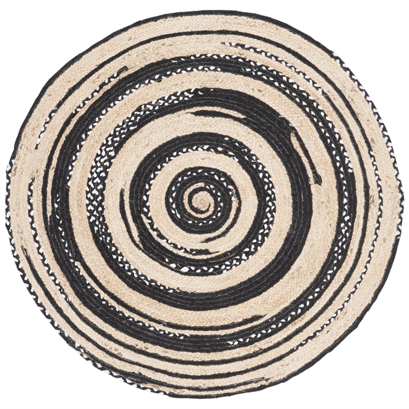 Safavieh Cape Cod 6' Round Hand Woven Jute Rug in Black and Ivory