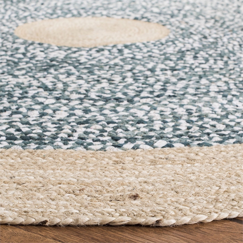 Safavieh Cape Cod 4' Round Hand Woven Jute Rug in Blue and Natural