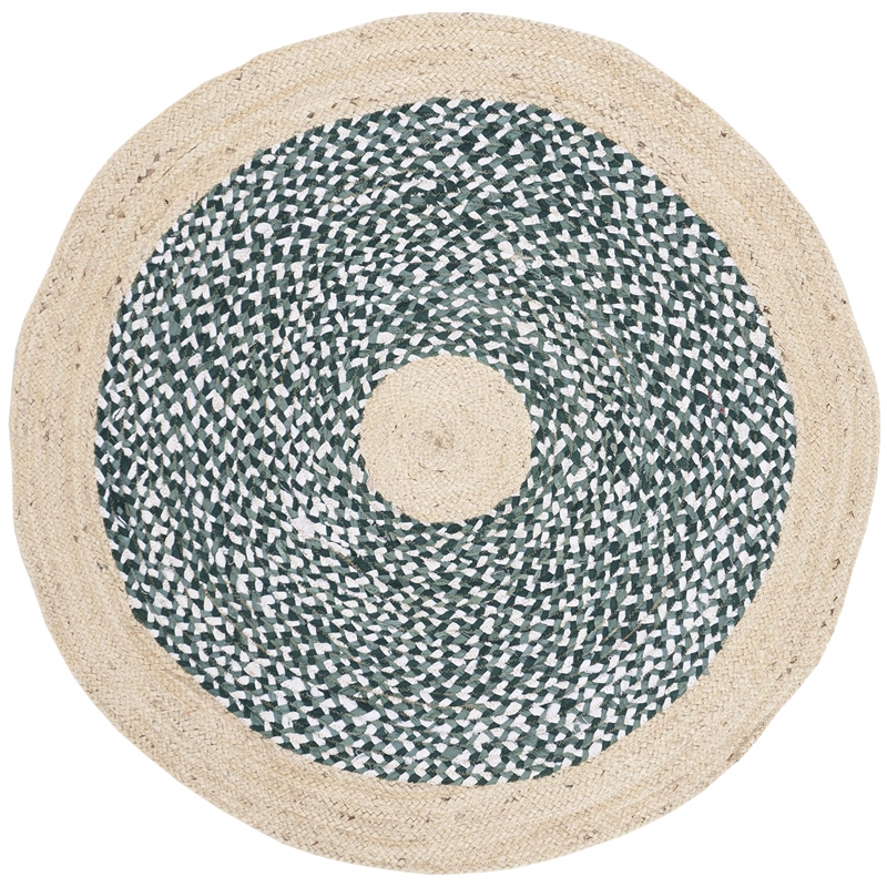 Safavieh Cape Cod 5' Round Hand Woven Jute Rug in Blue and Natural