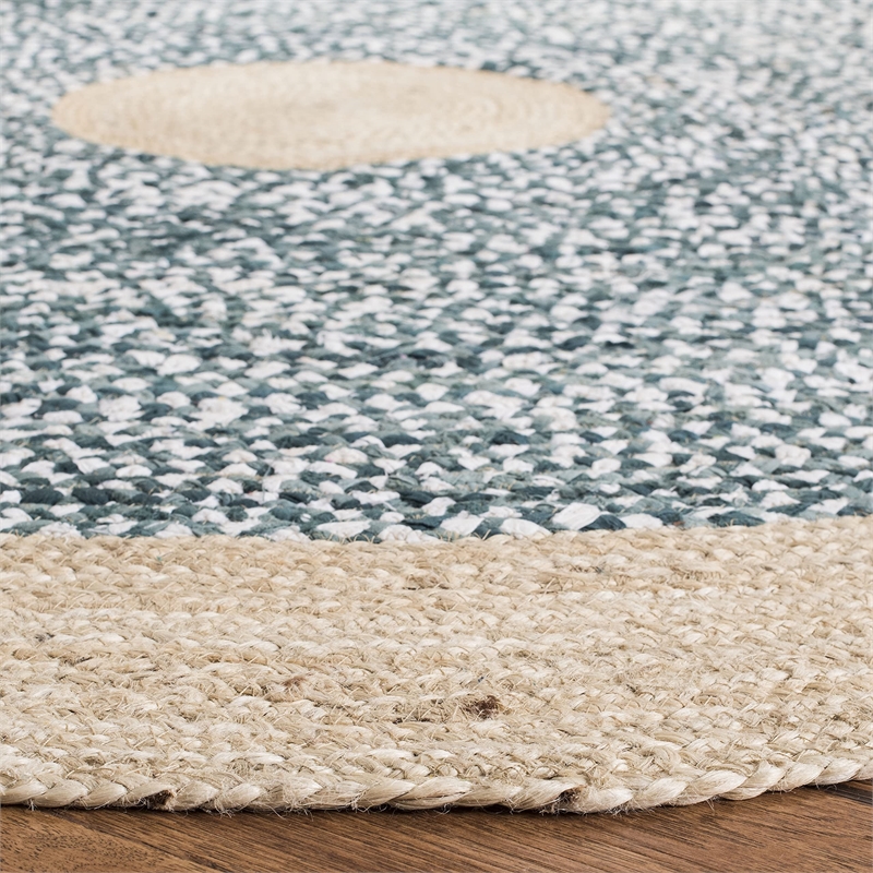 Safavieh Cape Cod 5' Round Hand Woven Jute Rug in Blue and Natural
