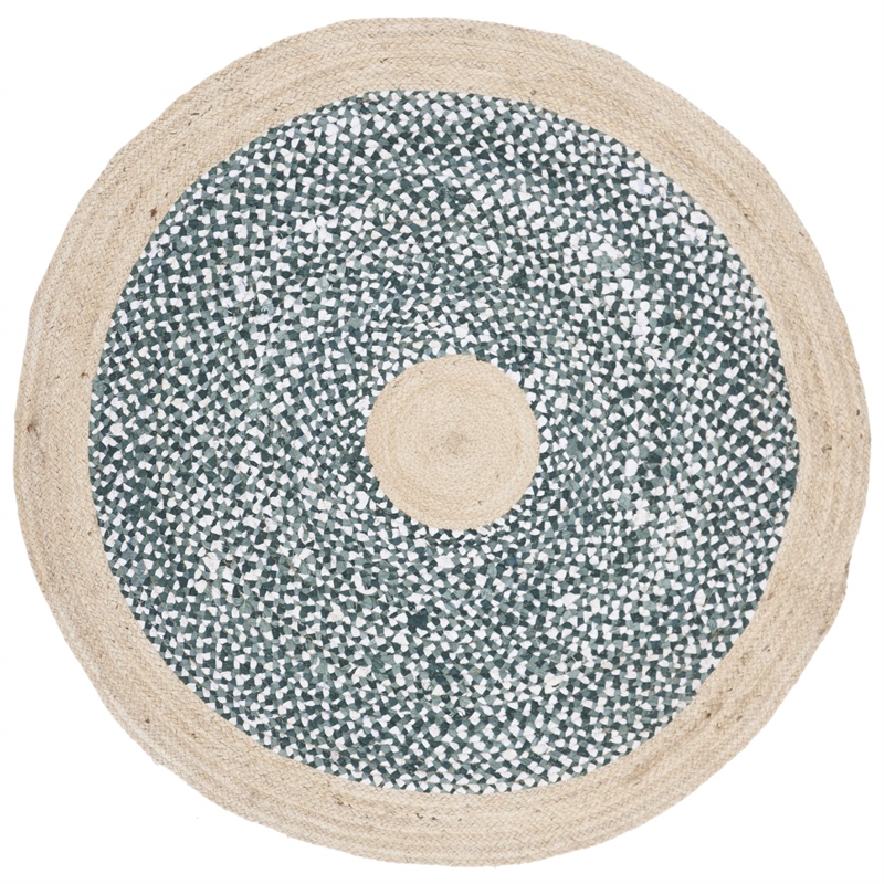 Safavieh Cape Cod 5' Round Hand Woven Jute Rug in Blue and Natural