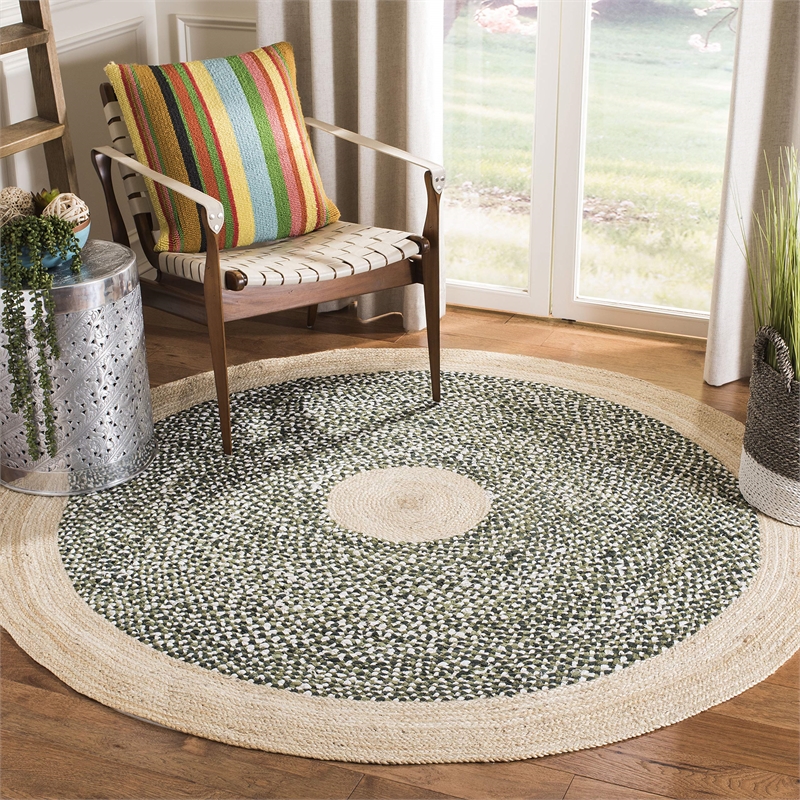 Safavieh Cape Cod 6' Round Hand Woven Jute Rug in Green and Natural
