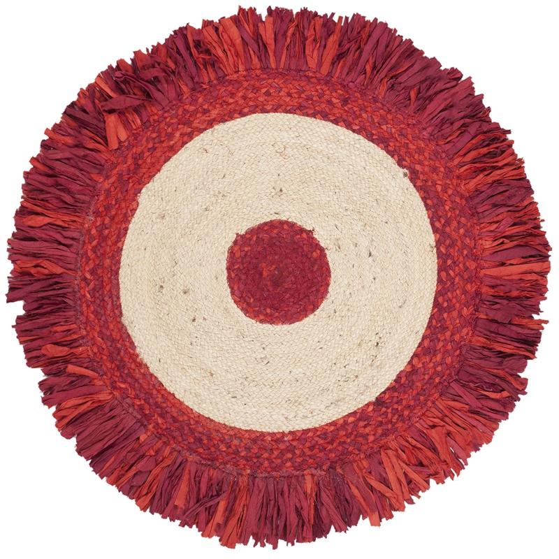 Safavieh Cape Cod 5' Round Hand Woven Jute Rug in Red and Natural
