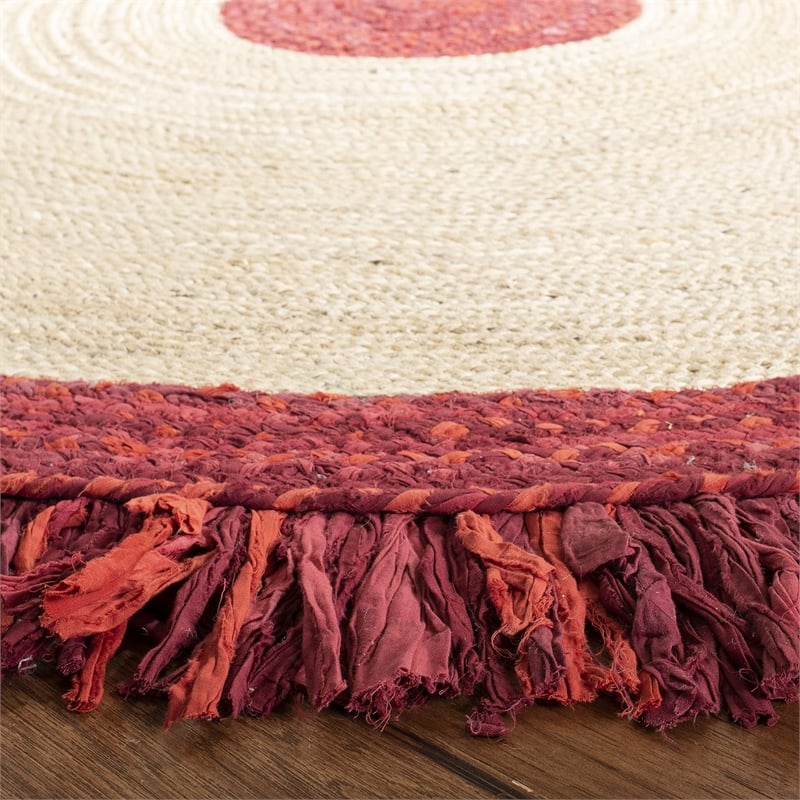 Safavieh Cape Cod 5' Round Hand Woven Jute Rug in Red and Natural