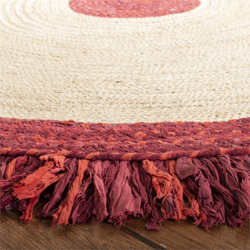 Safavieh Cape Cod 6' Round Hand Woven Jute Rug in Red and Natural