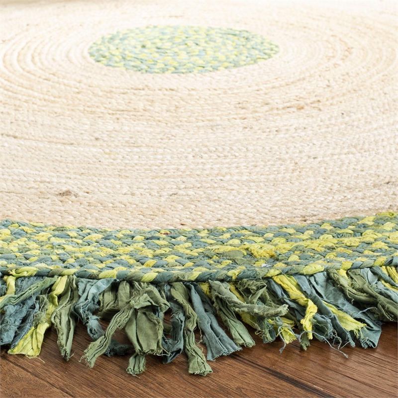Safavieh Cape Cod 3' Round Hand Woven Jute Rug in Green and Natural
