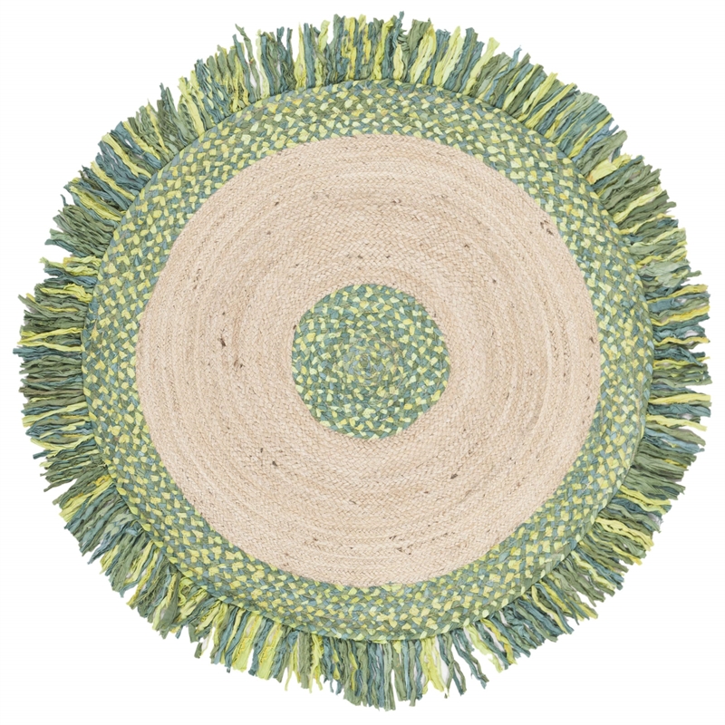 Safavieh Cape Cod 3' Round Hand Woven Jute Rug in Green and Natural
