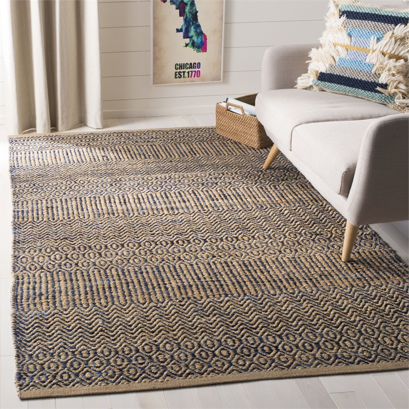 Safavieh Cape Cod 4' x 6' Hand Woven Jute Rug in Navy and Natural