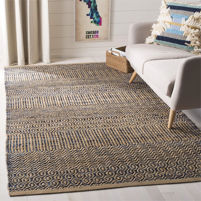 Safavieh Cape Cod 6' Square Hand Woven Jute Rug in Navy and Natural